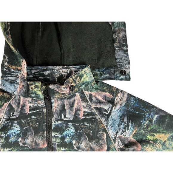 Toddler Fleece Backed Guppy Softshell Jumpsuit Detach Hood  12-18 mo  Bear Camo - Picture 4 of 11